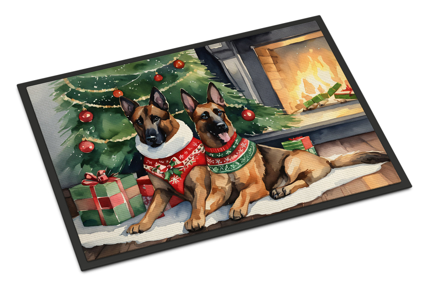 Belgian Malinois Cozy Christmas Doormat Indoor Outdoor 24H X 36W Front Door Mat Rugs for Entryway, Non Slip Washable Low Pile,