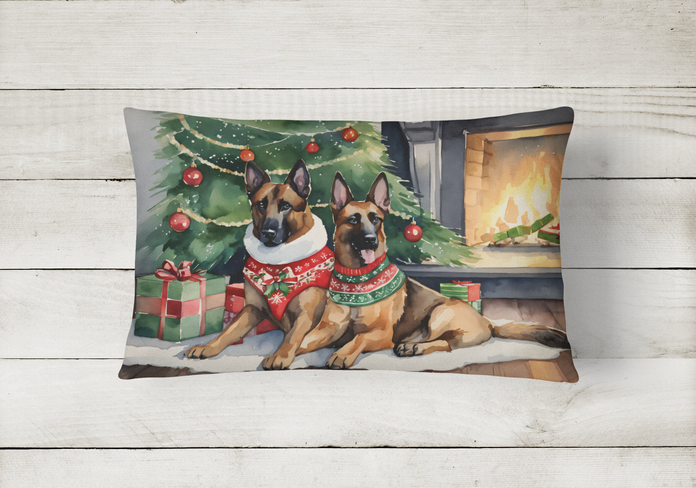 Belgian Malinois Cozy Christmas Decorative Throw Pillow 12x16 Indoor Outdoor Accent Cushion, Fabric Cover with Insert for Sofa, Bed, Porch & Living Room