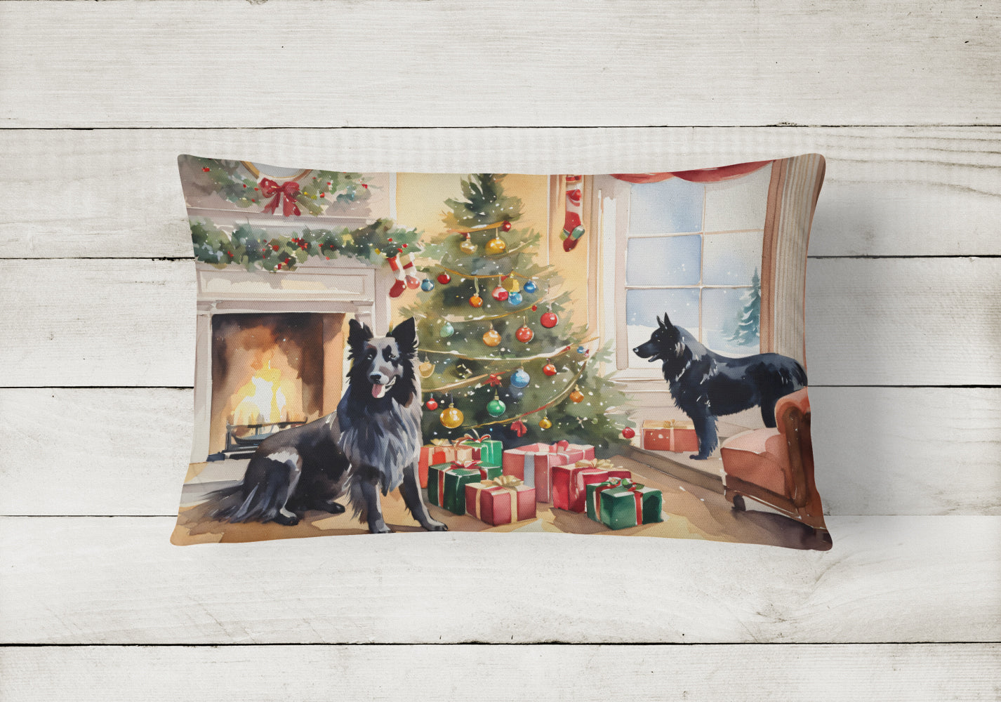 Belgian Sheepdog Cozy Christmas Decorative Throw Pillow 12x16 Indoor Outdoor Accent Cushion, Fabric Cover with Insert for Sofa, Bed, Porch & Living Room