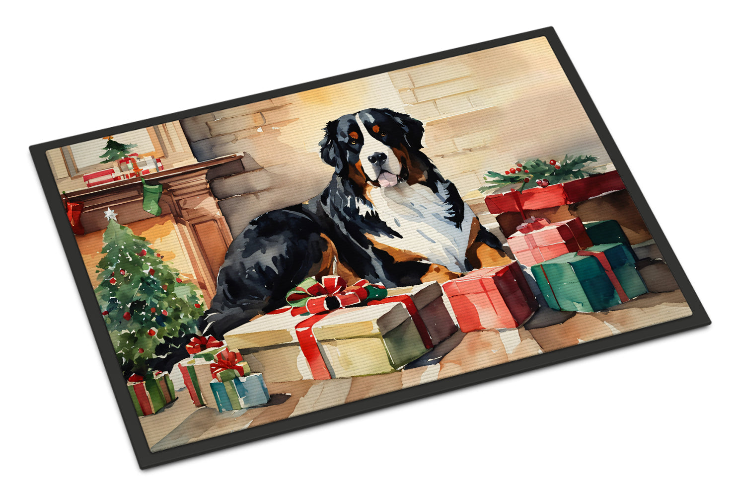 Bernese Mountain Dog Cozy Christmas Doormat Indoor Outdoor 18H X 27W Front Door Mat Rugs for Entryway, Non Slip Washable