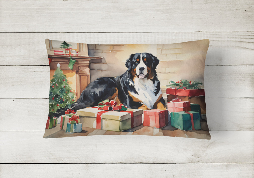 Bernese Mountain Dog Cozy Christmas Decorative Throw Pillow 12x16 Indoor Outdoor Accent Cushion, Fabric Cover with Insert for Sofa, Bed, Porch & Living Room