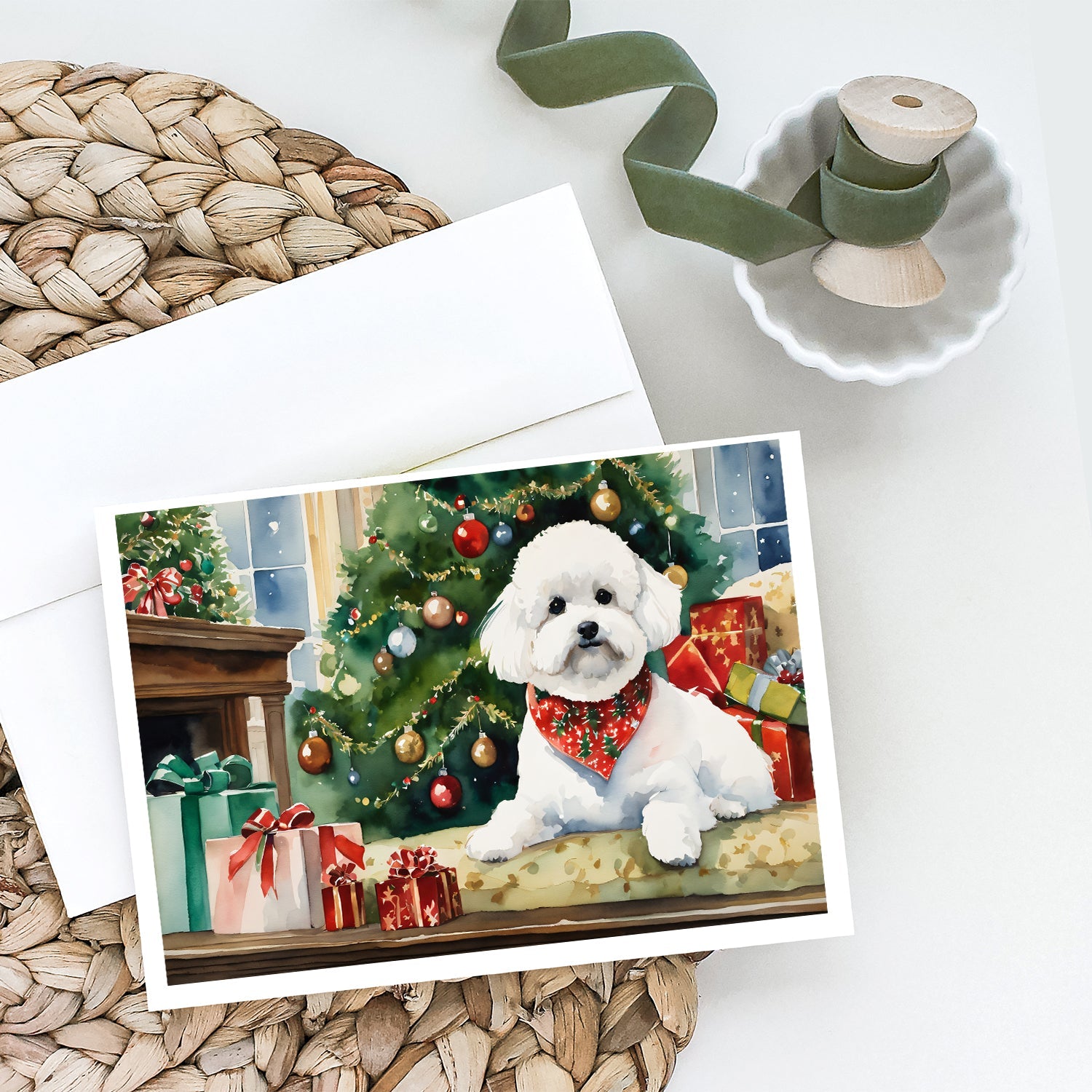 Bichon Frise Cozy Christmas Greeting Cards Pack of 8 Blank Cards with Envelopes Whimsical A7 Size 5x7