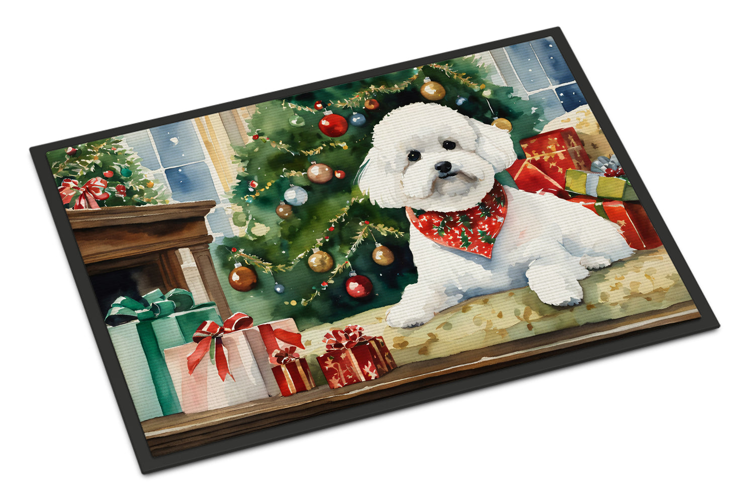 Bichon Frise Cozy Christmas Doormat Indoor Outdoor 24H X 36W Front Door Mat Rugs for Entryway, Non Slip Washable Low Pile,
