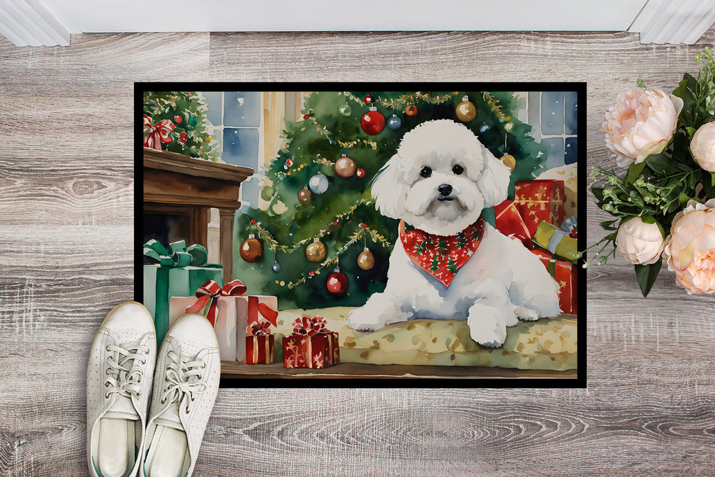 Bichon Frise Cozy Christmas Doormat Indoor Outdoor 24H X 36W Front Door Mat Rugs for Entryway, Non Slip Washable Low Pile,