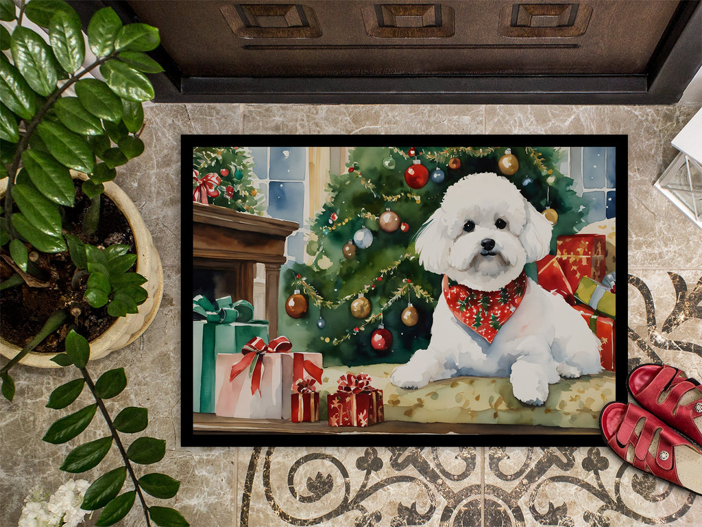 Bichon Frise Cozy Christmas Doormat Indoor Outdoor 24H X 36W Front Door Mat Rugs for Entryway, Non Slip Washable Low Pile,