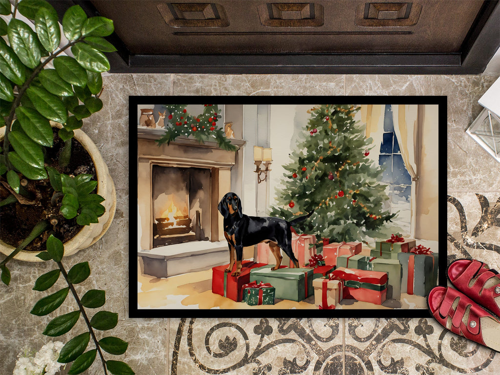 Black and Tan Coonhound Cozy Christmas Doormat Indoor Outdoor 18H X 27W Front Door Mat Rugs for Entryway, Non Slip Washable