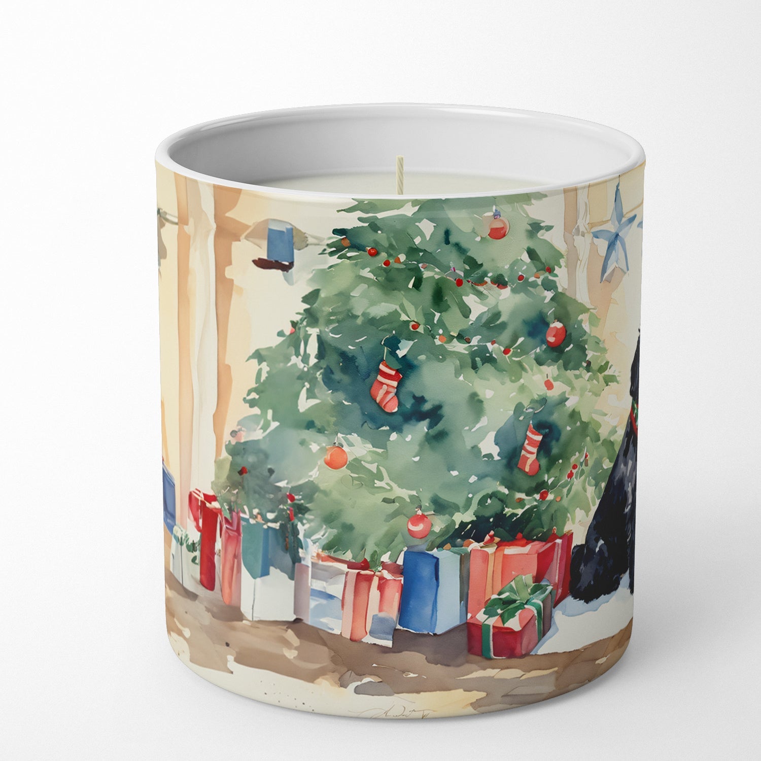 Black Russian Terrier Cozy Christmas Decorative Soy Candle Nature Soy Wax Essential Oil Home Decor Ideal for Bedroom Kitchen Bath Office Gift, 10 oz