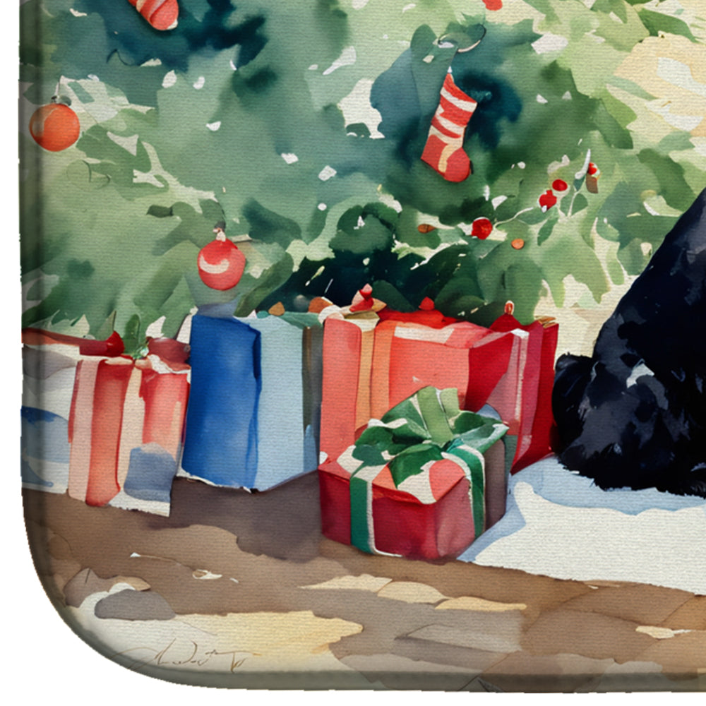 Black Russian Terrier Cozy Christmas Dish Drying Mat Absorbent Dish Drying Mat Pad for Kitchen Counter Dish Drainer Mat for Countertop, 14 x 21", Multicolor