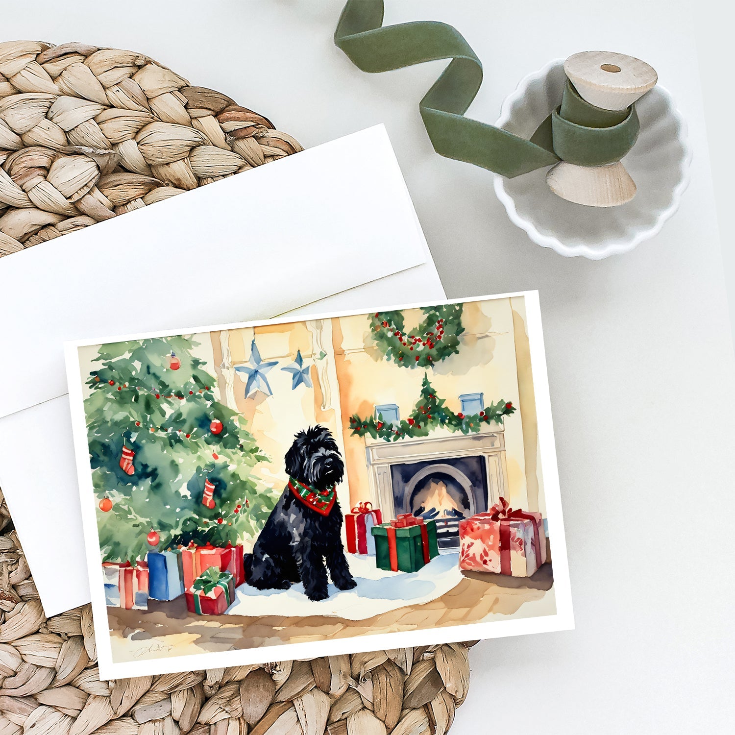 Black Russian Terrier Cozy Christmas Greeting Cards Pack of 8 Blank Cards with Envelopes Whimsical A7 Size 5x7