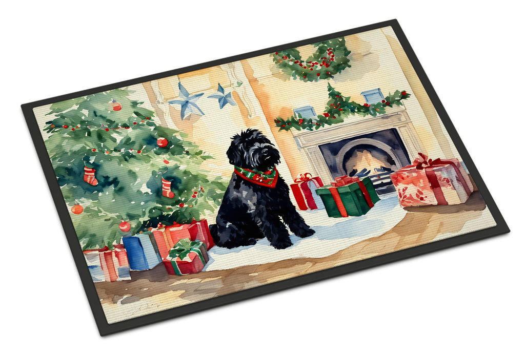 Black Russian Terrier Cozy Christmas Doormat Indoor Outdoor 24H X 36W Front Door Mat Rugs for Entryway, Non Slip Washable Low Pile,