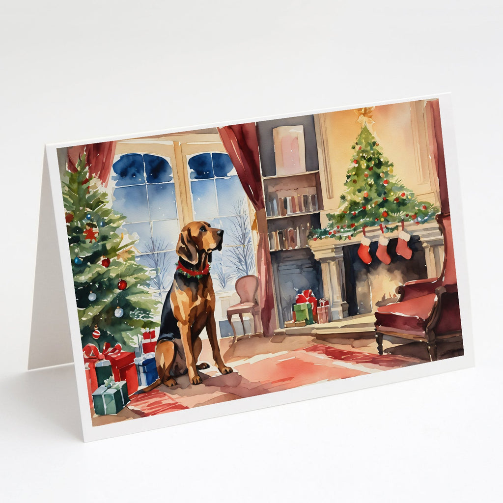Bloodhound Cozy Christmas Greeting Cards Pack of 8 Blank Cards with Envelopes Whimsical A7 Size 5x7