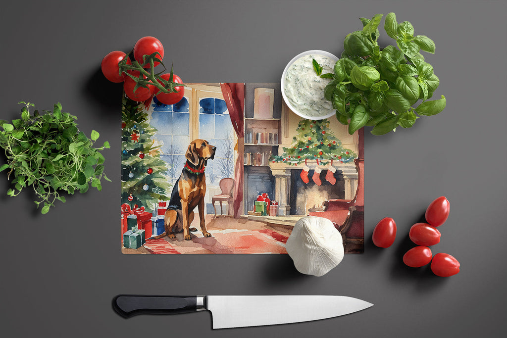 Bloodhound Cozy Christmas Cutting Board Tempered Glass Kitchen Cutting Surface, Heat Resistant Chopping, Non-Slip Feet, Food Prep & Serving