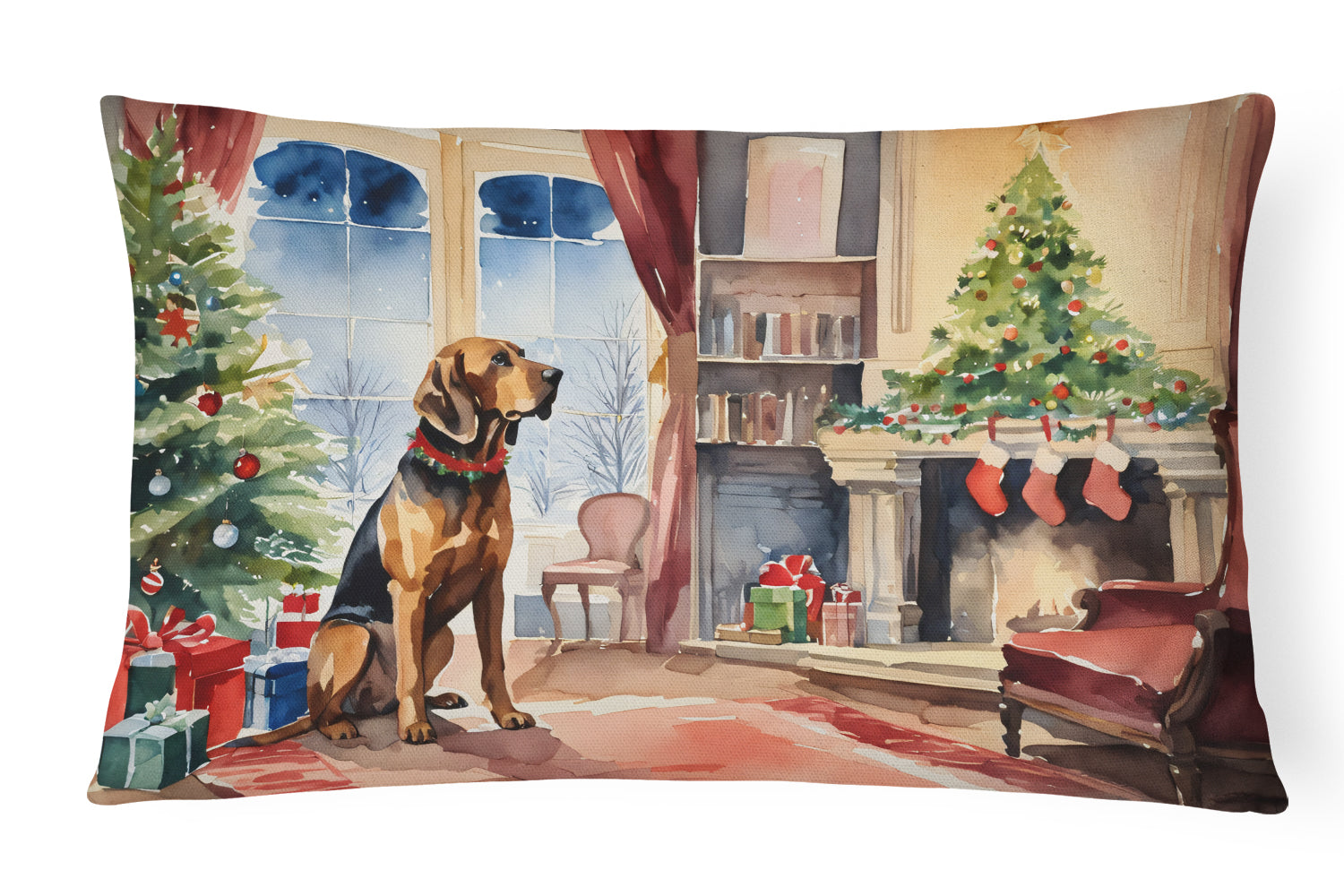 Bloodhound Cozy Christmas Decorative Throw Pillow 12x16 Indoor Outdoor Accent Cushion, Fabric Cover with Insert for Sofa, Bed, Porch & Living Room