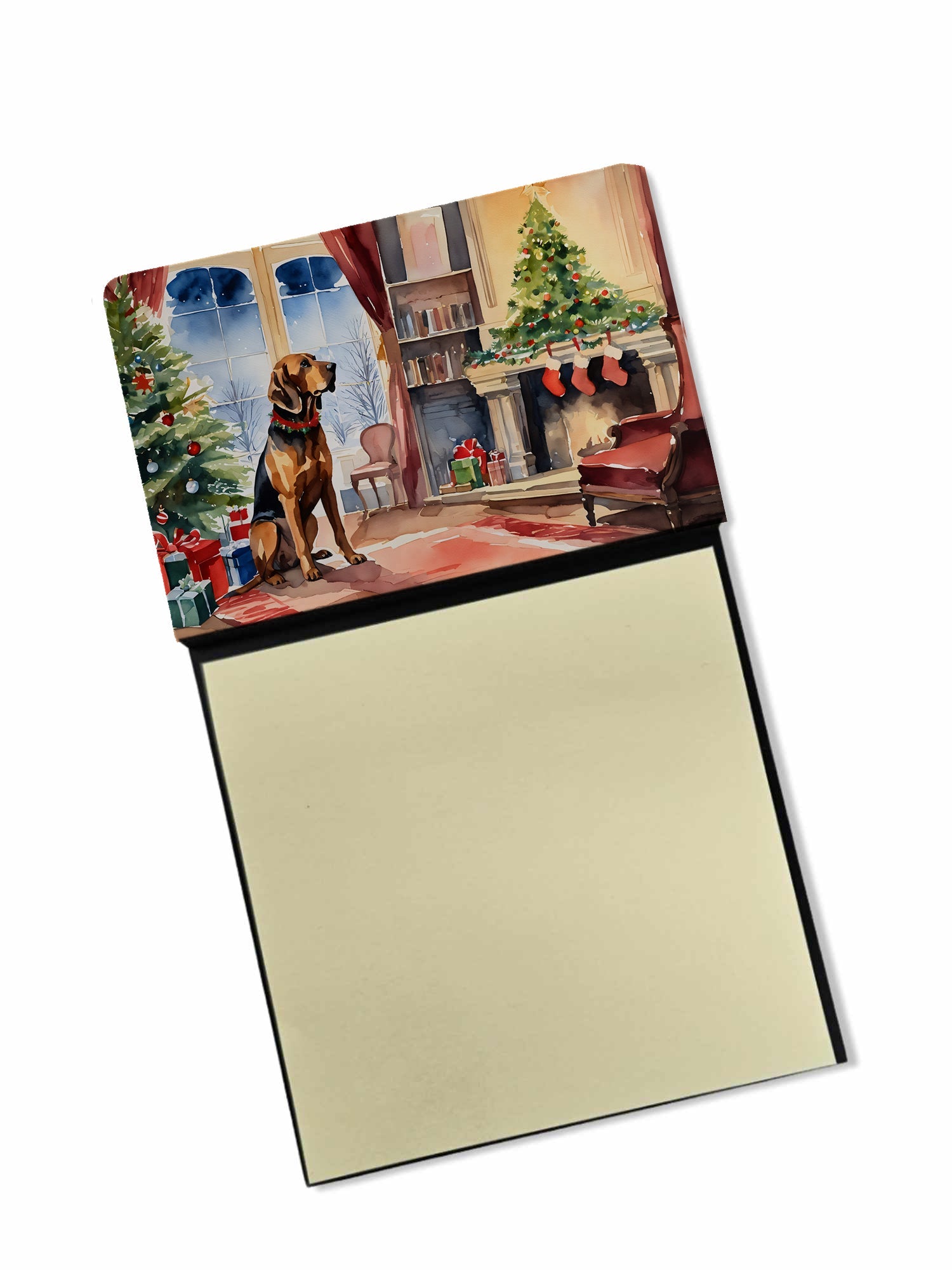 Bloodhound Cozy Christmas Watercolor Sticky Note Holder Refillable Dispenser Desk Accessory 3x3 Pad Gift