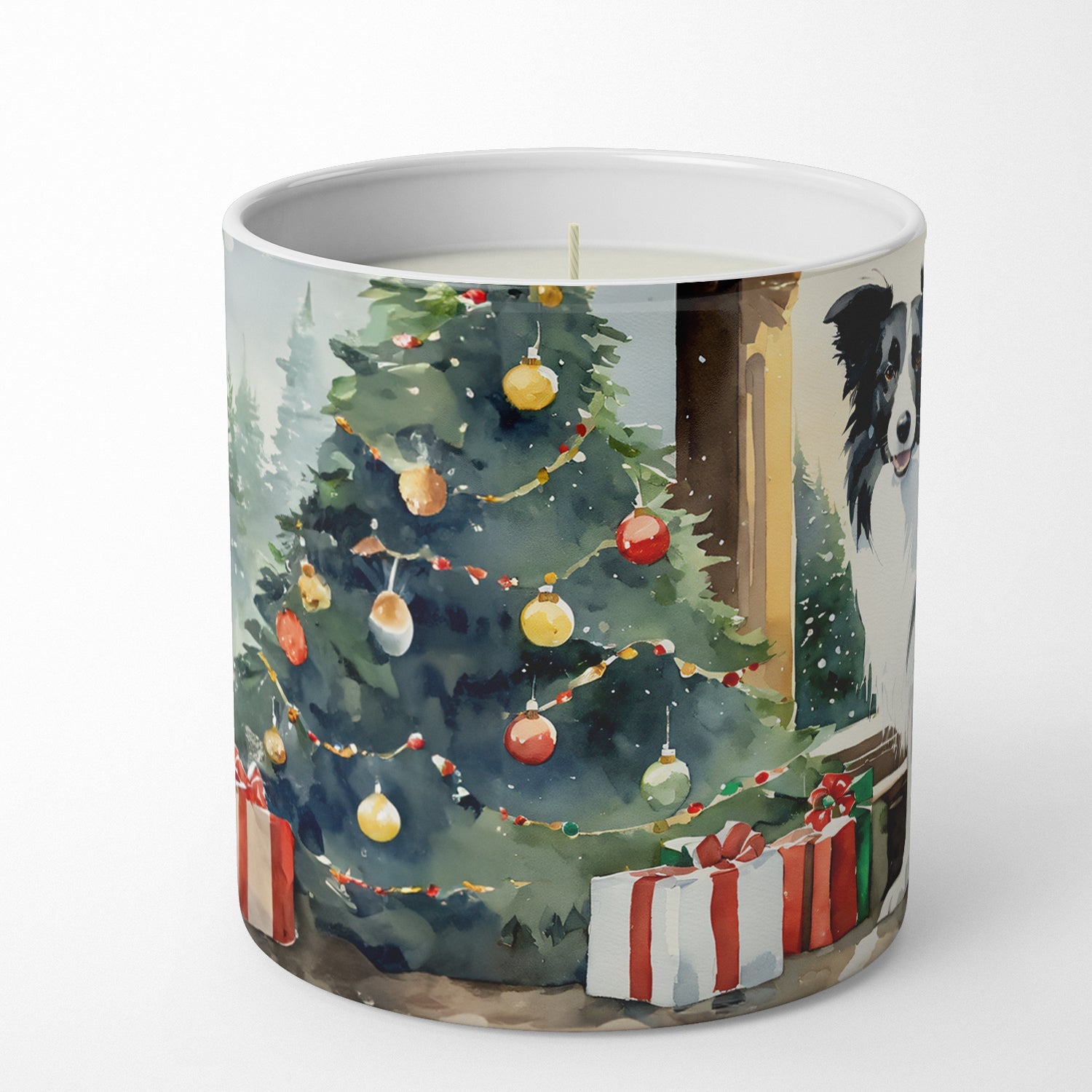 Border Collie Cozy Christmas Decorative Soy Candle Nature Soy Wax Essential Oil Home Decor Ideal for Bedroom Kitchen Bath Office Gift, 10 oz