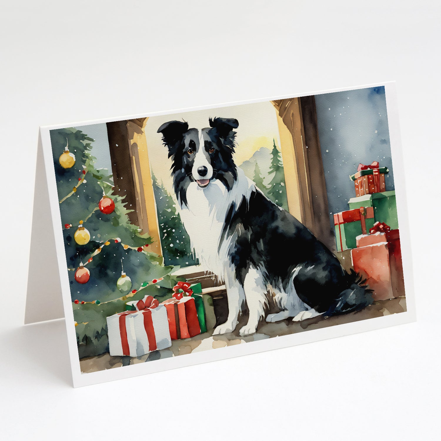Border Collie Cozy Christmas Greeting Cards Pack of 8 Blank Cards with Envelopes Whimsical A7 Size 5x7