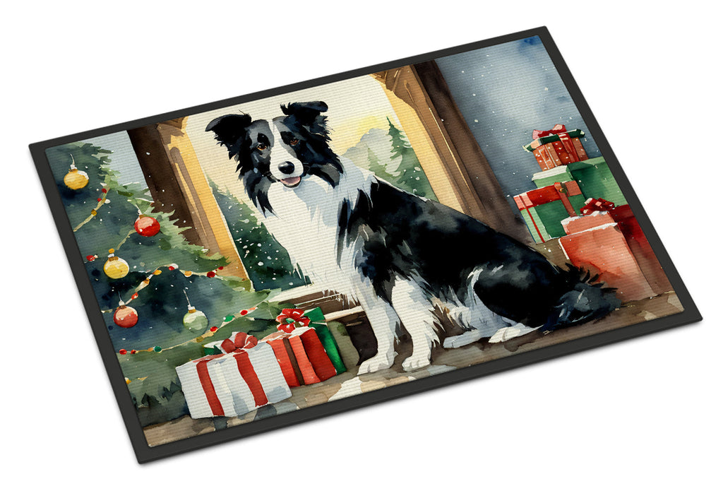 Border Collie Cozy Christmas Doormat Indoor Outdoor 24H X 36W Front Door Mat Rugs for Entryway, Non Slip Washable Low Pile,