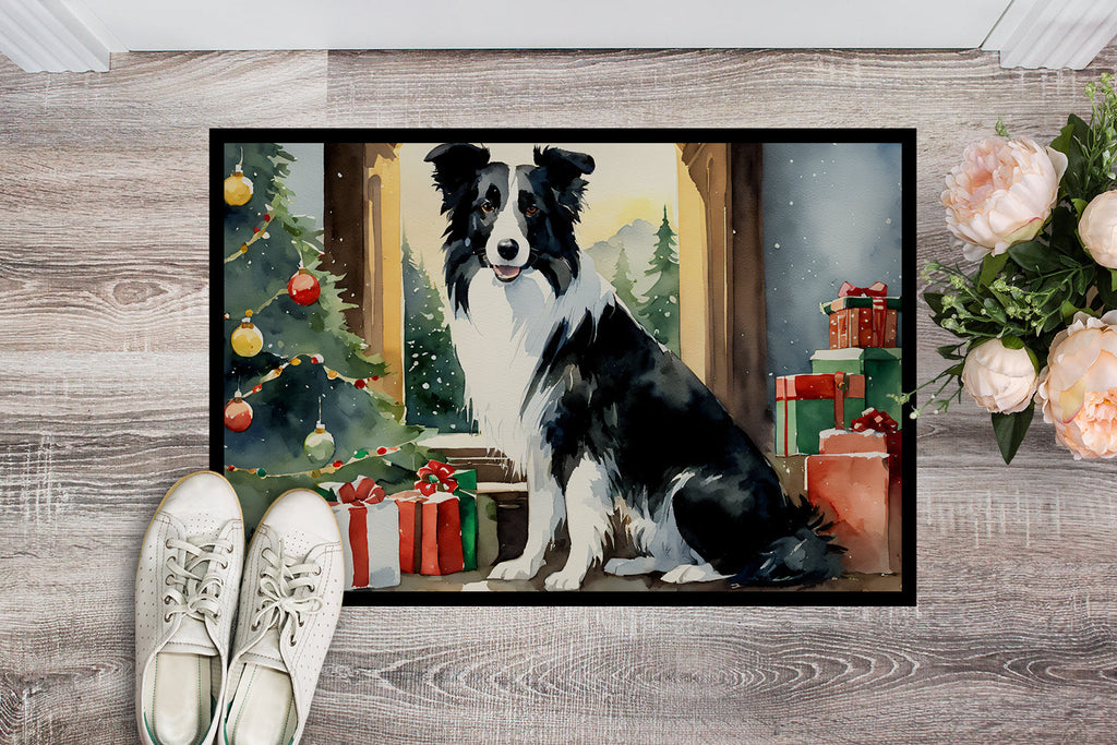 Border Collie Cozy Christmas Doormat Indoor Outdoor 24H X 36W Front Door Mat Rugs for Entryway, Non Slip Washable Low Pile,