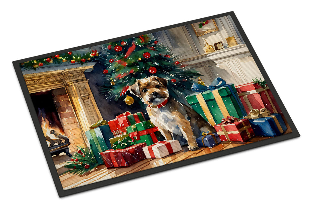 Border Terrier Cozy Christmas Doormat Indoor Outdoor 24H X 36W Front Door Mat Rugs for Entryway, Non Slip Washable Low Pile,