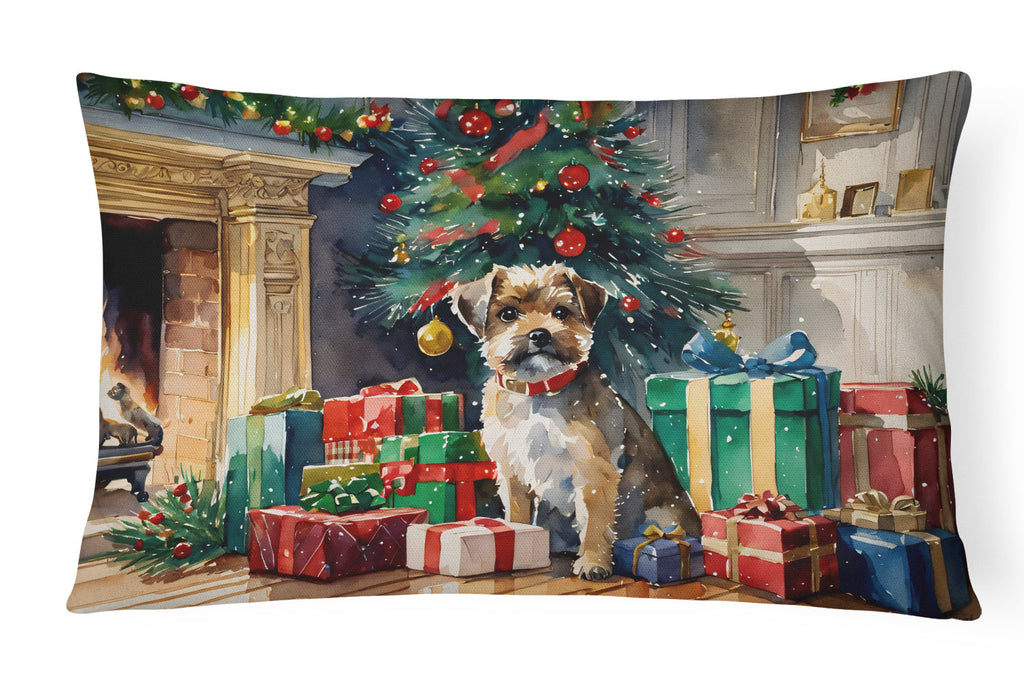 Border Terrier Cozy Christmas Decorative Throw Pillow 12x16 Indoor Outdoor Accent Cushion, Fabric Cover with Insert for Sofa, Bed, Porch & Living Room