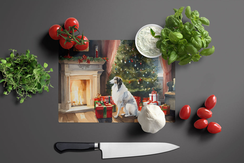 Borzoi Cozy Christmas Cutting Board Tempered Glass Kitchen Cutting Surface, Heat Resistant Chopping, Non-Slip Feet, Food Prep & Serving