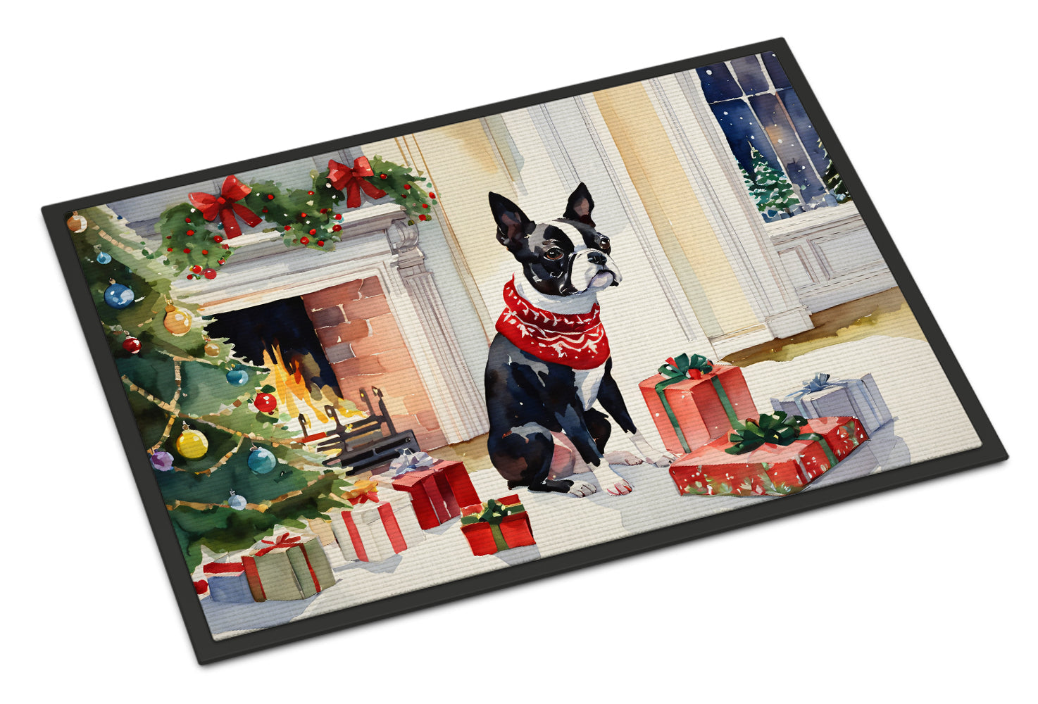 Boston Terrier Cozy Christmas Doormat Indoor Outdoor 24H X 36W Front Door Mat Rugs for Entryway, Non Slip Washable Low Pile,