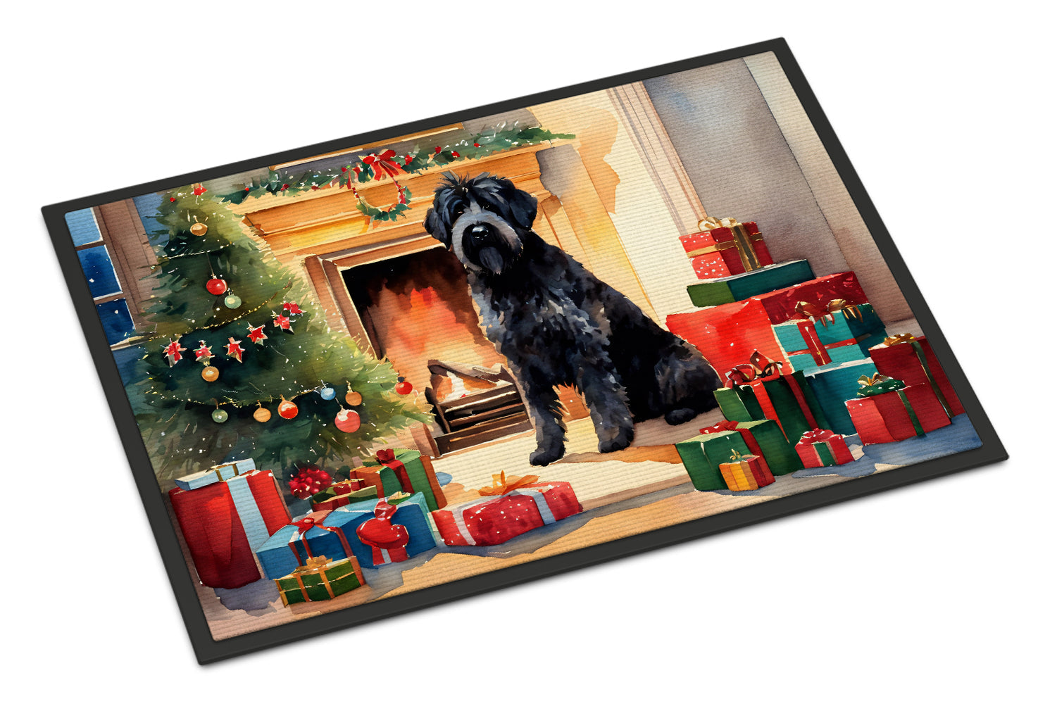 Bouvier des Flandres Cozy Christmas Doormat Indoor Outdoor 18H X 27W Front Door Mat Rugs for Entryway, Non Slip Washable