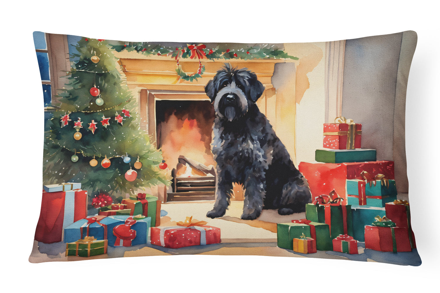 Bouvier des Flandres Cozy Christmas Decorative Throw Pillow 12x16 Indoor Outdoor Accent Cushion, Fabric Cover with Insert for Sofa, Bed, Porch & Living Room