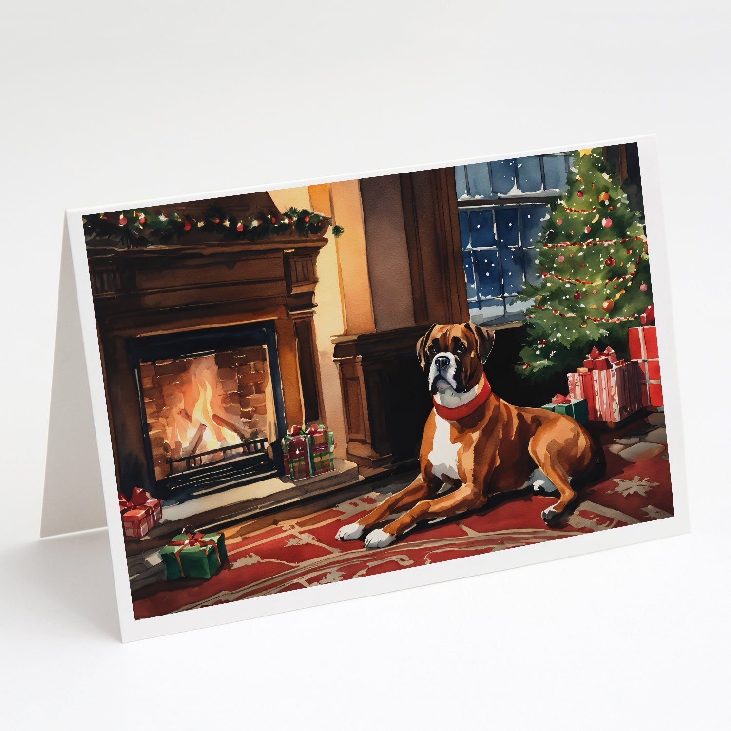 Boxer Cozy Christmas Greeting Cards Pack of 8 Blank Cards with Envelopes Whimsical A7 Size 5x7