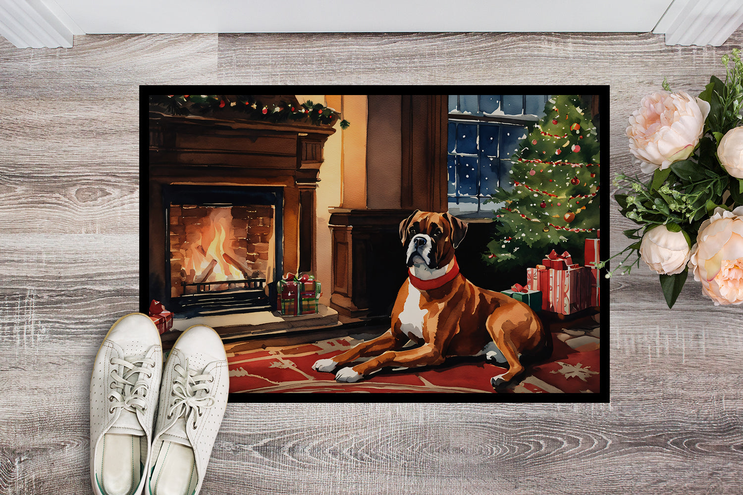 Boxer Cozy Christmas Doormat Indoor Outdoor 18H X 27W Front Door Mat Rugs for Entryway, Non Slip Washable