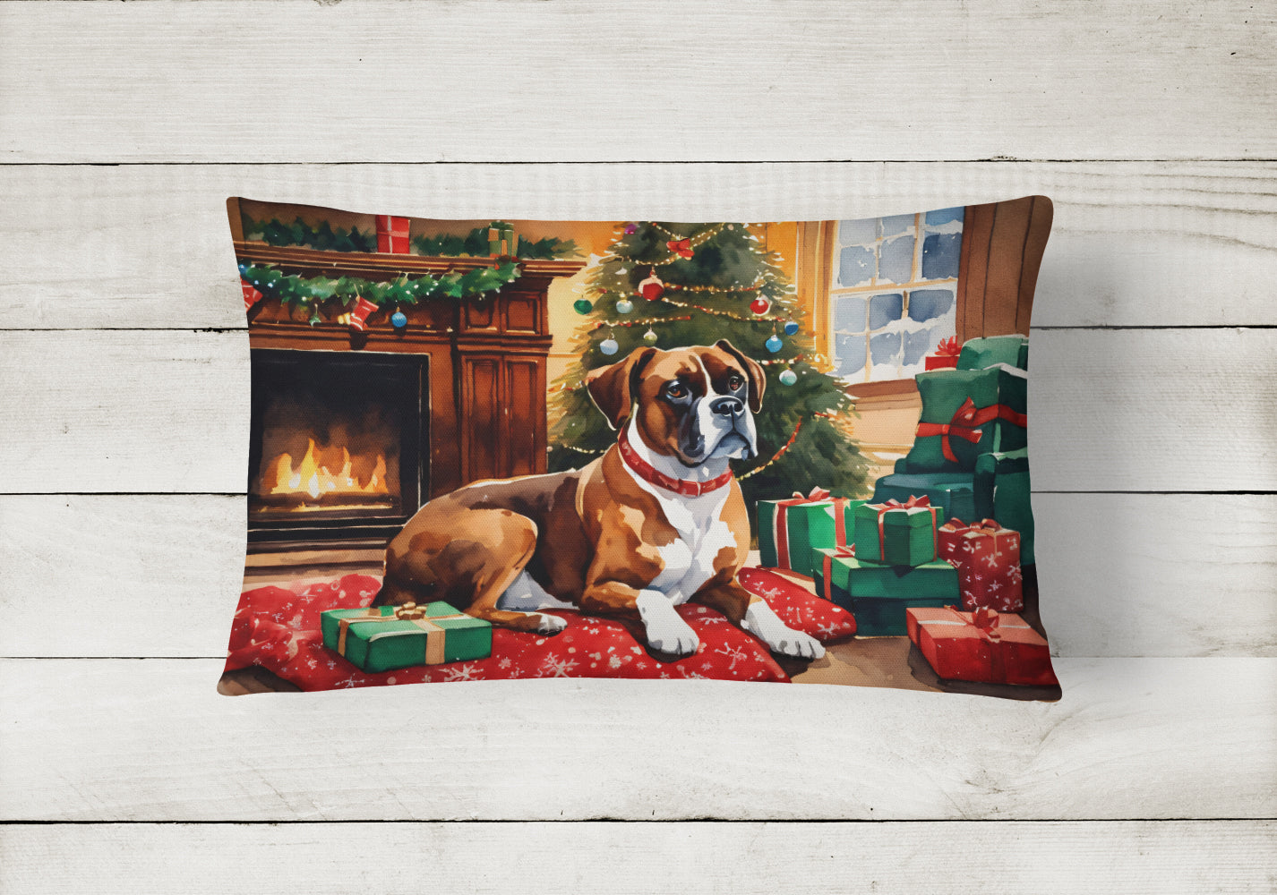 Boxer Cozy Christmas Decorative Throw Pillow 12x16 Indoor Outdoor Accent Cushion, Fabric Cover with Insert for Sofa, Bed, Porch & Living Room