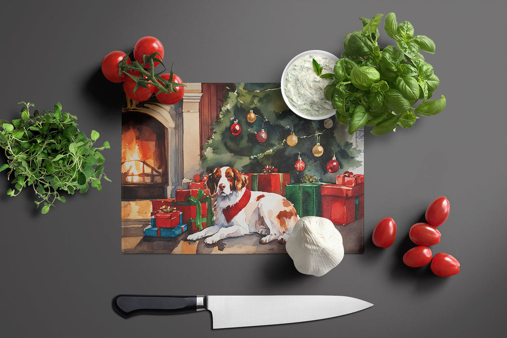 Brittany Cozy Christmas Cutting Board Tempered Glass Kitchen Cutting Surface, Heat Resistant Chopping, Non-Slip Feet, Food Prep & Serving
