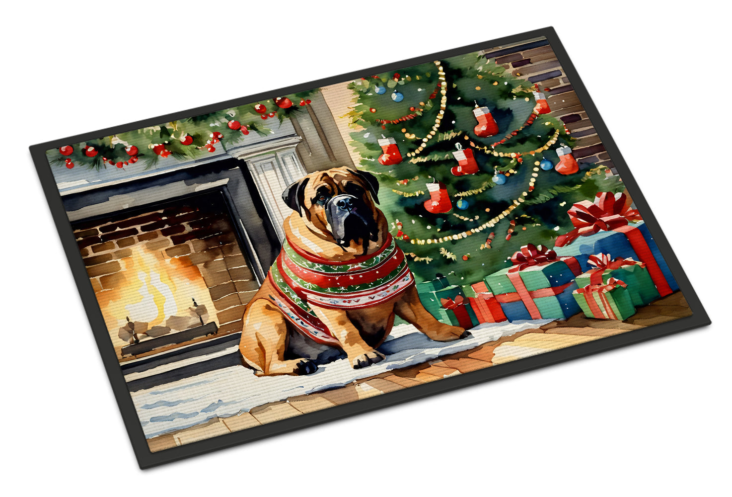 Bullmastiff Cozy Christmas Doormat Indoor Outdoor 24H X 36W Front Door Mat Rugs for Entryway, Non Slip Washable Low Pile,