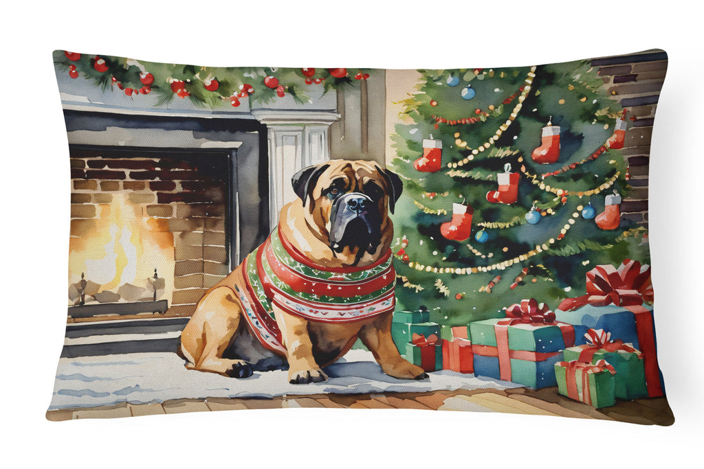 Bullmastiff Cozy Christmas Decorative Throw Pillow 12x16 Indoor Outdoor Accent Cushion, Fabric Cover with Insert for Sofa, Bed, Porch & Living Room