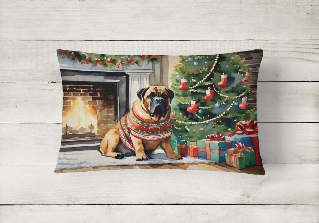 Bullmastiff Cozy Christmas Decorative Throw Pillow 12x16 Indoor Outdoor Accent Cushion, Fabric Cover with Insert for Sofa, Bed, Porch & Living Room