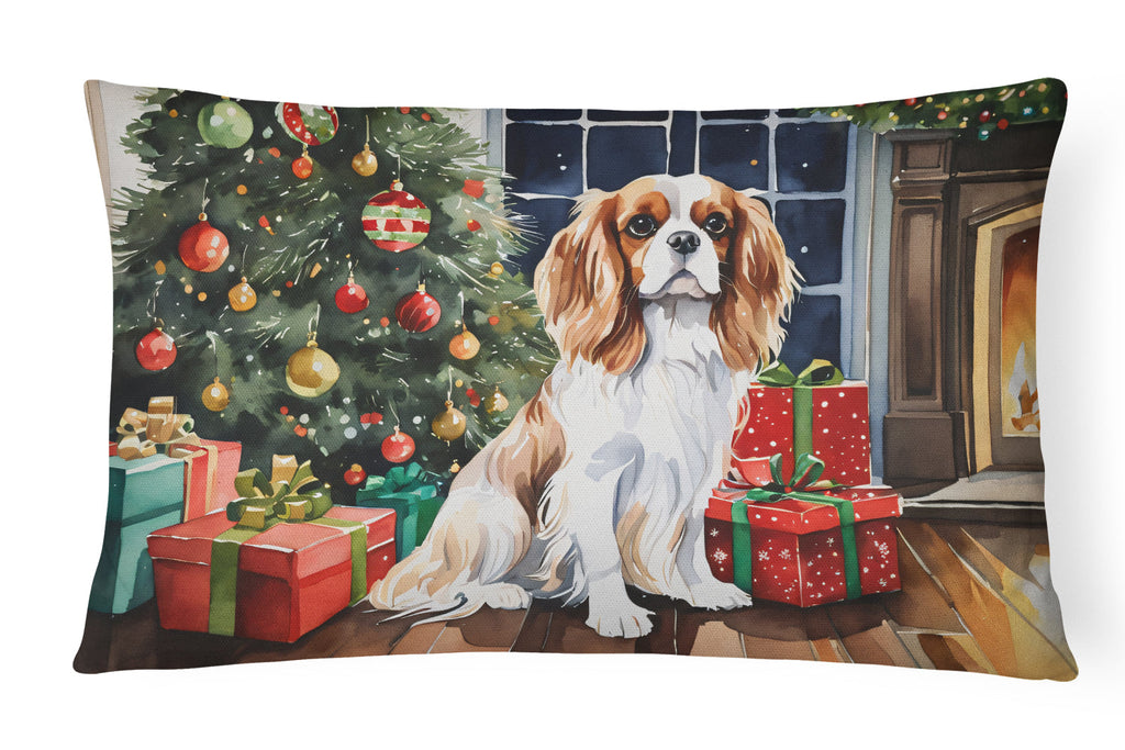 Cavalier Spaniel Cozy Christmas Decorative Throw Pillow 12x16 Indoor Outdoor Accent Cushion, Fabric Cover with Insert for Sofa, Bed, Porch & Living Room