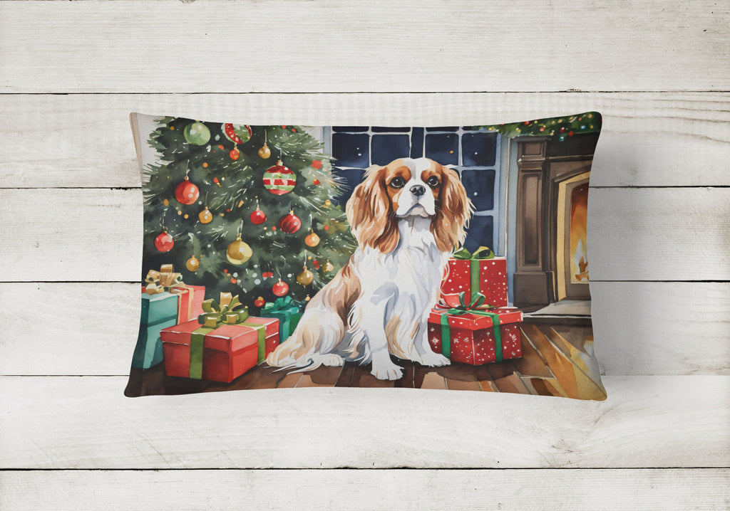 Cavalier Spaniel Cozy Christmas Decorative Throw Pillow 12x16 Indoor Outdoor Accent Cushion, Fabric Cover with Insert for Sofa, Bed, Porch & Living Room