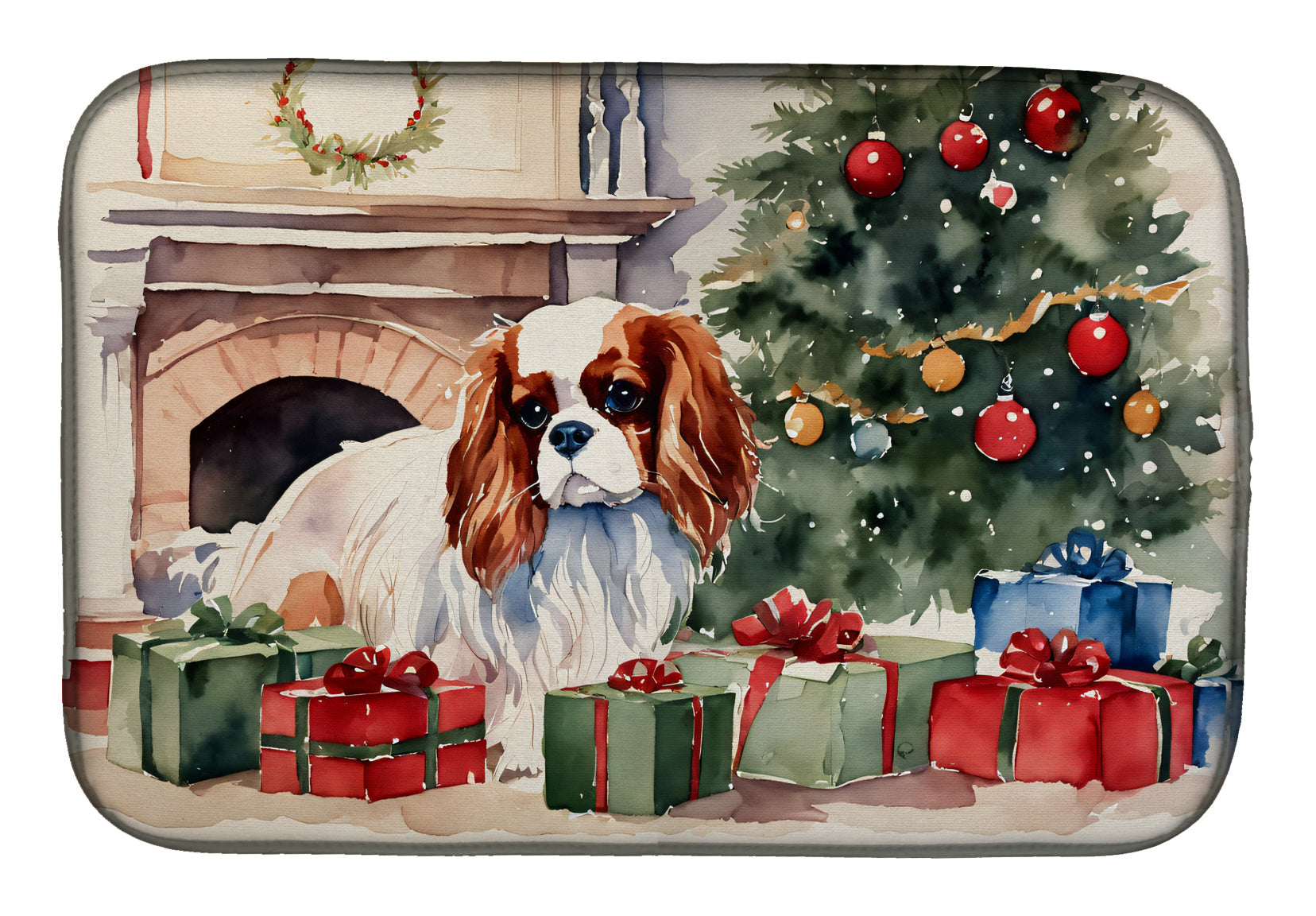 Cavalier Spaniel Cozy Christmas Dish Drying Mat Absorbent Dish Drying Mat Pad for Kitchen Counter Dish Drainer Mat for Countertop, 14 x 21", Multicolor