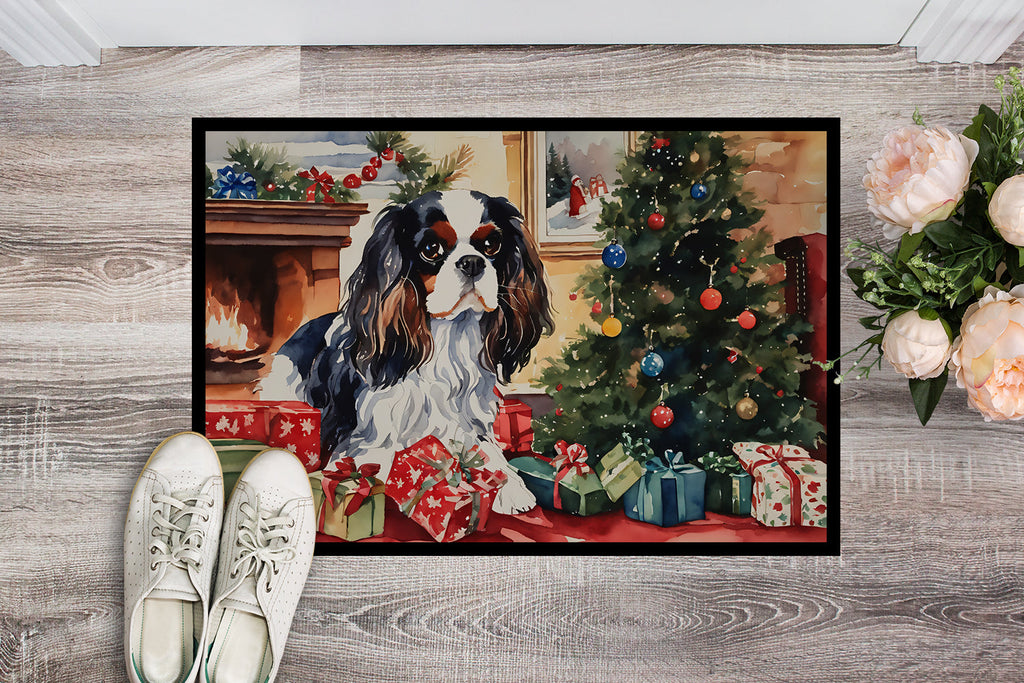 Cavalier Spaniel Cozy Christmas Doormat Indoor Outdoor 18H X 27W Front Door Mat Rugs for Entryway, Non Slip Washable
