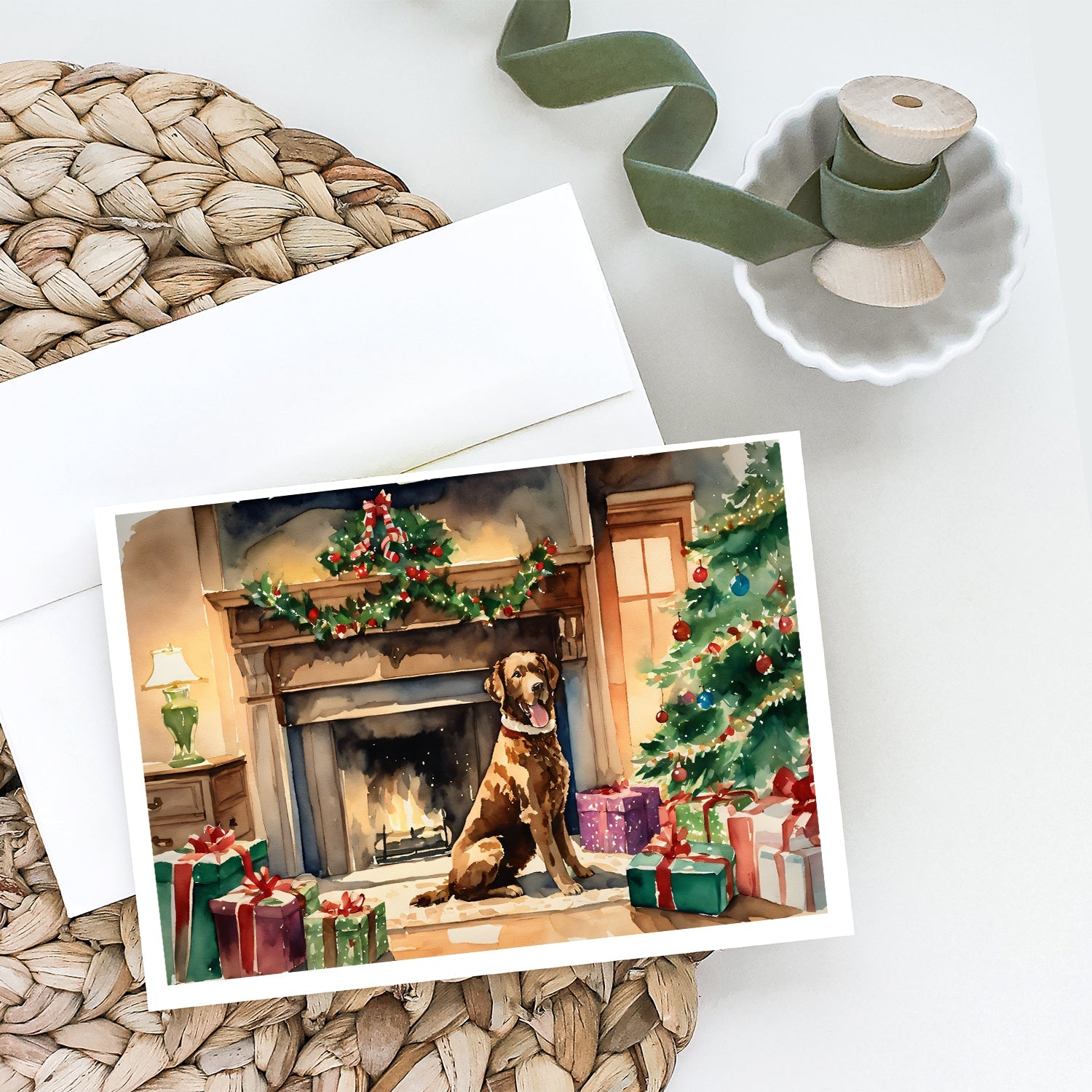 Chesapeake Bay Retriever Cozy Christmas Greeting Cards Pack of 8 Blank Cards with Envelopes Whimsical A7 Size 5x7