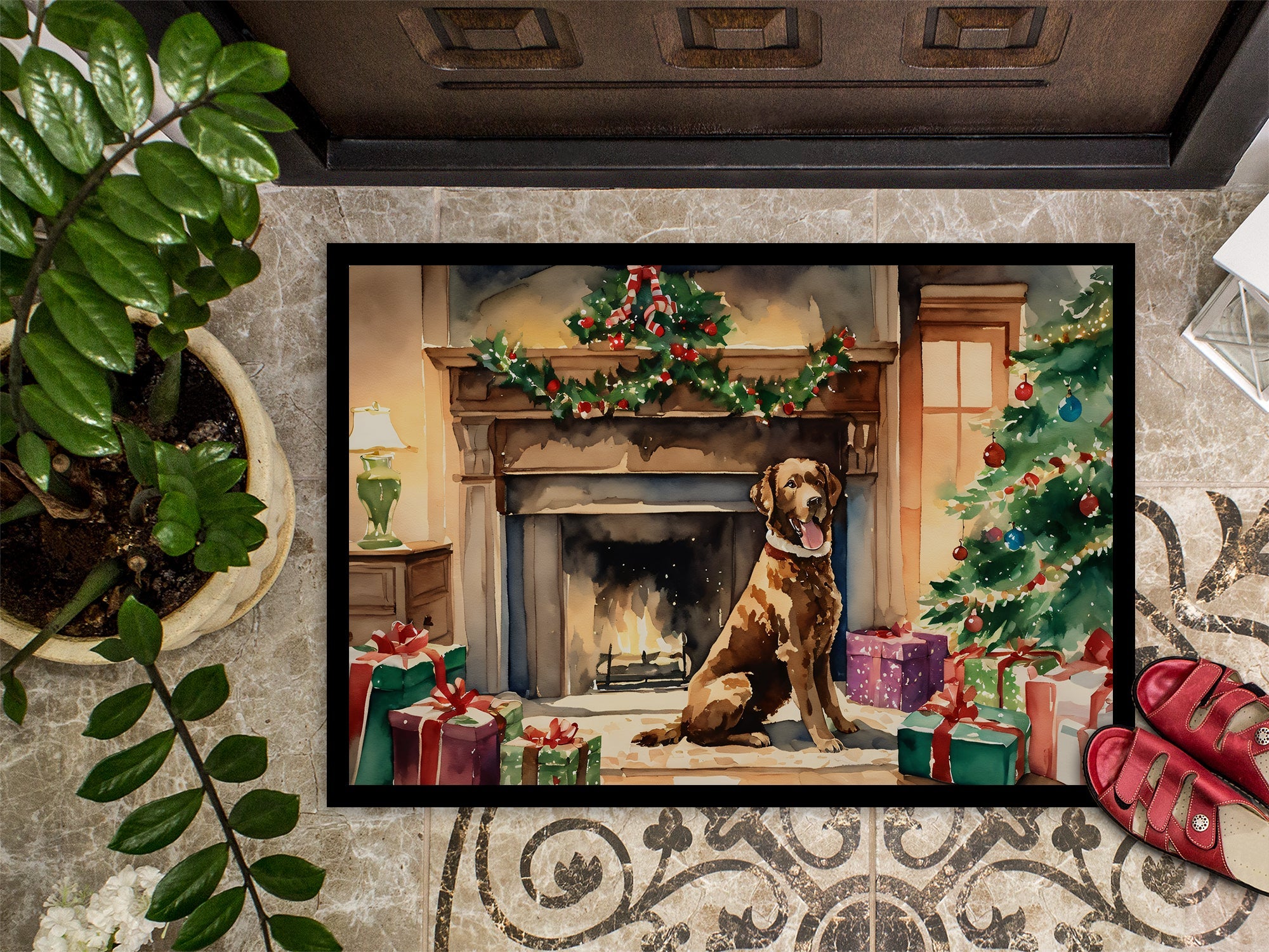 Chesapeake Bay Retriever Cozy Christmas Doormat Indoor Outdoor 18H X 27W Front Door Mat Rugs for Entryway, Non Slip Washable