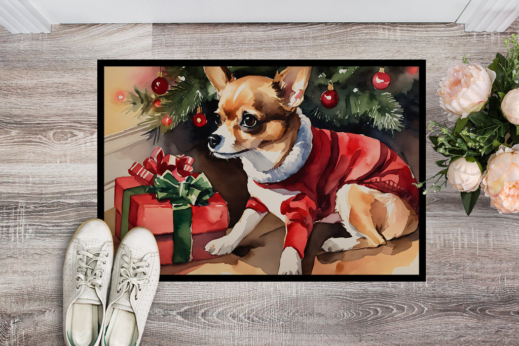 Chihuahua Cozy Christmas Doormat Indoor Outdoor 24H X 36W Front Door Mat Rugs for Entryway, Non Slip Washable Low Pile,