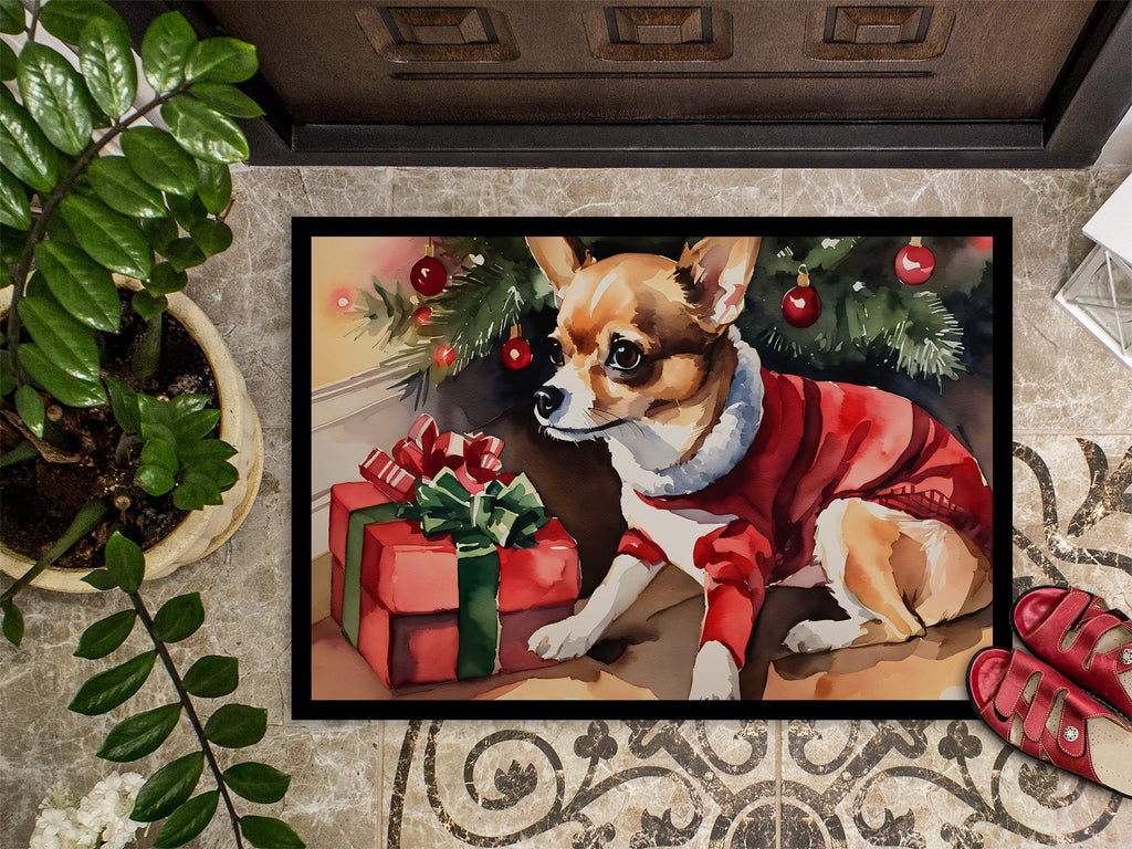 Chihuahua Cozy Christmas Doormat Indoor Outdoor 24H X 36W Front Door Mat Rugs for Entryway, Non Slip Washable Low Pile,
