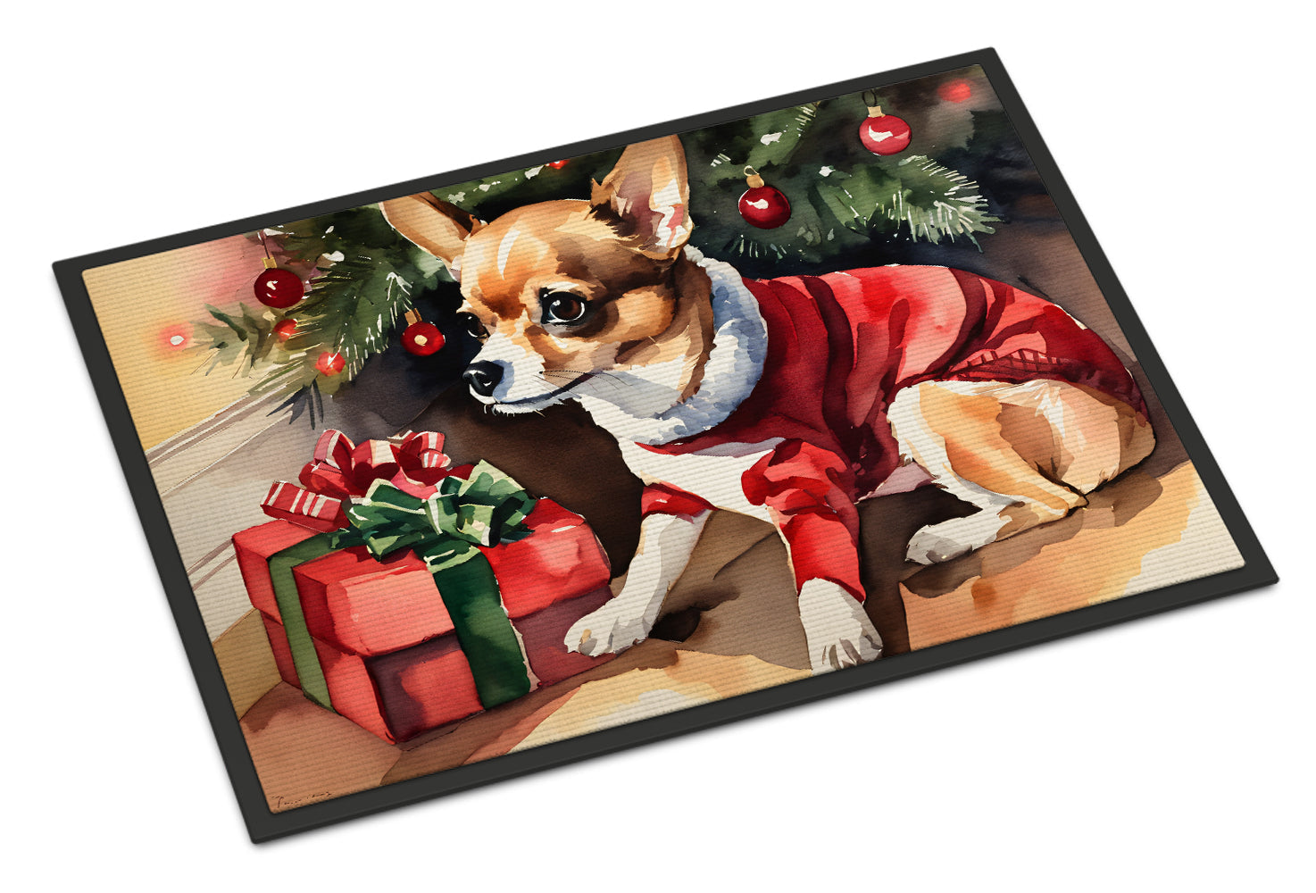 Chihuahua Cozy Christmas Doormat Indoor Outdoor 18H X 27W Front Door Mat Rugs for Entryway, Non Slip Washable