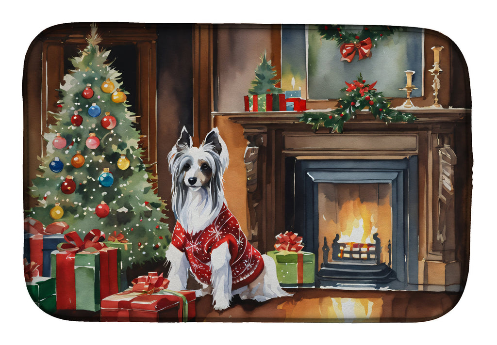 Chinese Crested Cozy Christmas Dish Drying Mat Absorbent Dish Drying Mat Pad for Kitchen Counter Dish Drainer Mat for Countertop, 14 x 21", Multicolor