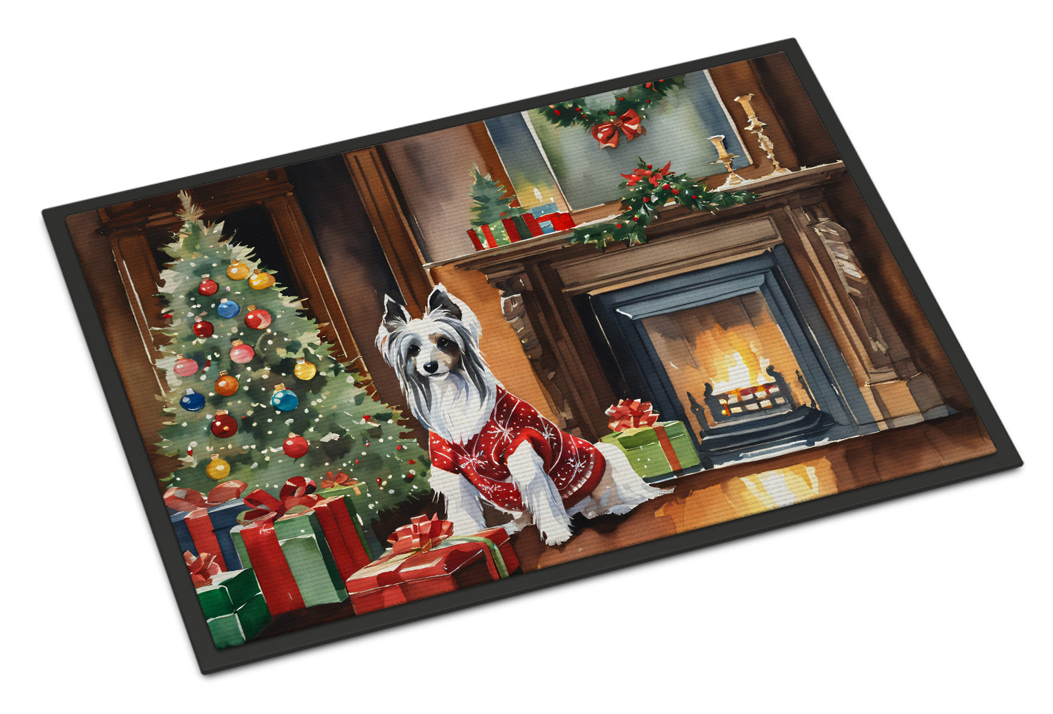 Chinese Crested Cozy Christmas Doormat Indoor Outdoor 24H X 36W Front Door Mat Rugs for Entryway, Non Slip Washable Low Pile,