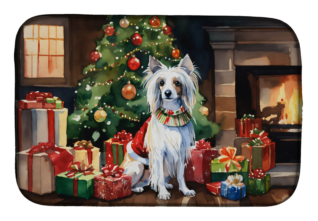 Chinese Crested Cozy Christmas Dish Drying Mat Absorbent Dish Drying Mat Pad for Kitchen Counter Dish Drainer Mat for Countertop, 14 x 21", Multicolor