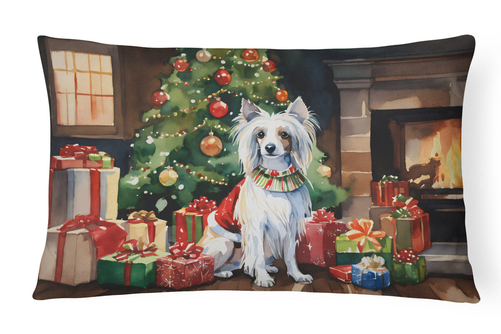 Chinese Crested Cozy Christmas Decorative Throw Pillow 12x16 Indoor Outdoor Accent Cushion, Fabric Cover with Insert for Sofa, Bed, Porch & Living Room