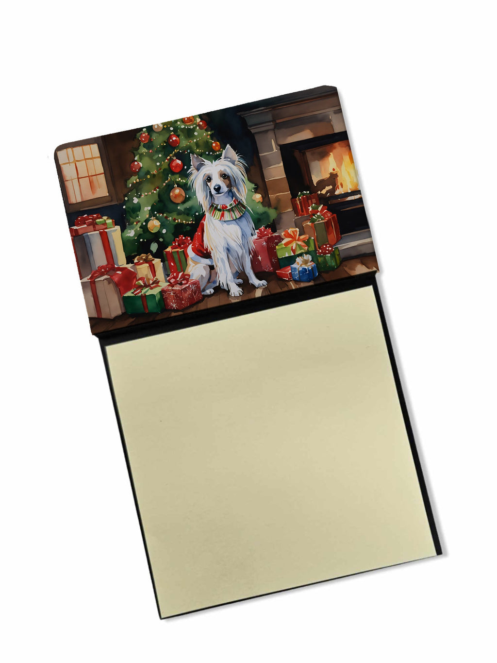 Chinese Crested Cozy Christmas Watercolor Sticky Note Holder Refillable Dispenser Desk Accessory 3x3 Pad Gift