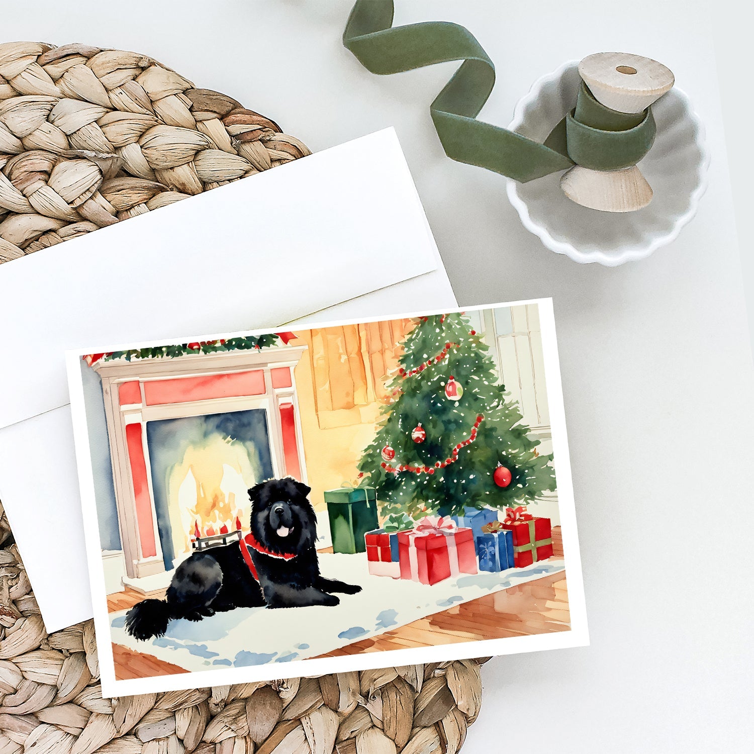 Chow Chow Cozy Christmas Greeting Cards Pack of 8 Blank Cards with Envelopes Whimsical A7 Size 5x7